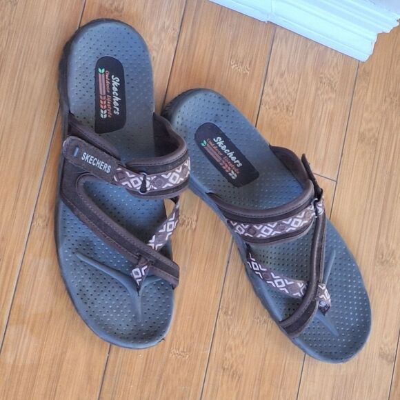 Skechers Reggae Trailway Chocolate Flip-Flop Slide Comfort Sandals Women 11 41 - Picture 15 of 16